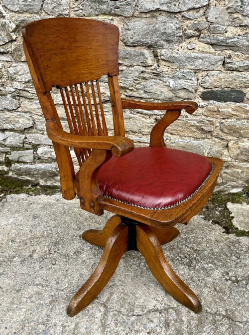 EDWARDIAN OAK SWIVEL AND TILT DESK CHAIR - ADDITIONAL PHOTO 3