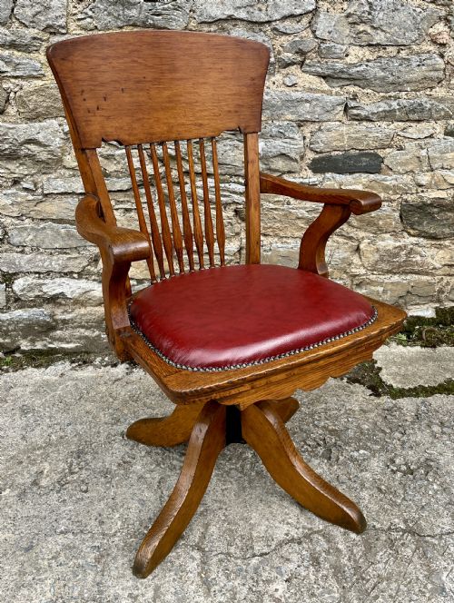 EDWARDIAN OAK SWIVEL AND TILT DESK CHAIR - ADDITIONAL PHOTO 4