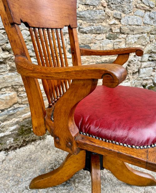 EDWARDIAN OAK SWIVEL AND TILT DESK CHAIR - ADDITIONAL PHOTO 5