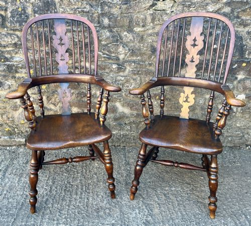 PAIR OF ANTIQUE BROAD ARM WINDSOR CHAIRS