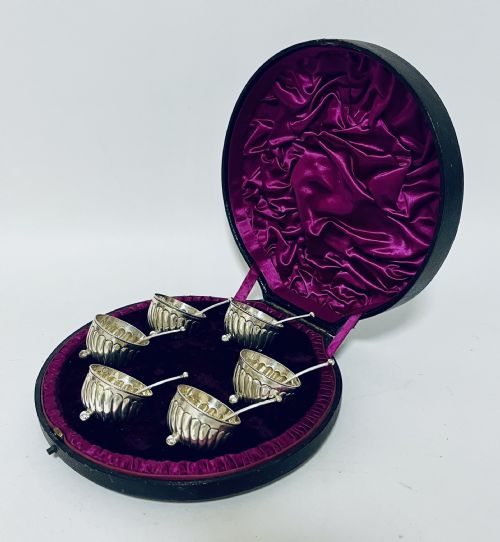 fig 1. Set of 6 Victorian Silver Salts and Spoons