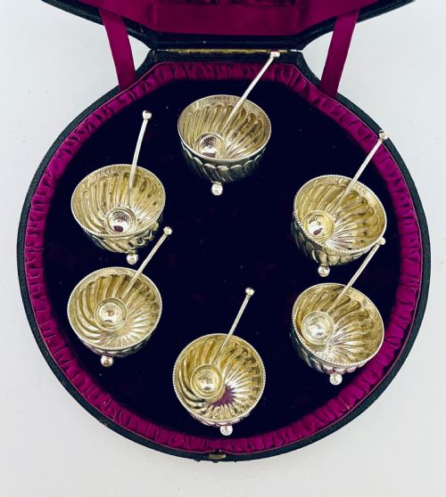 fig 3. Set of 6 Victorian Silver Salts and Spoons