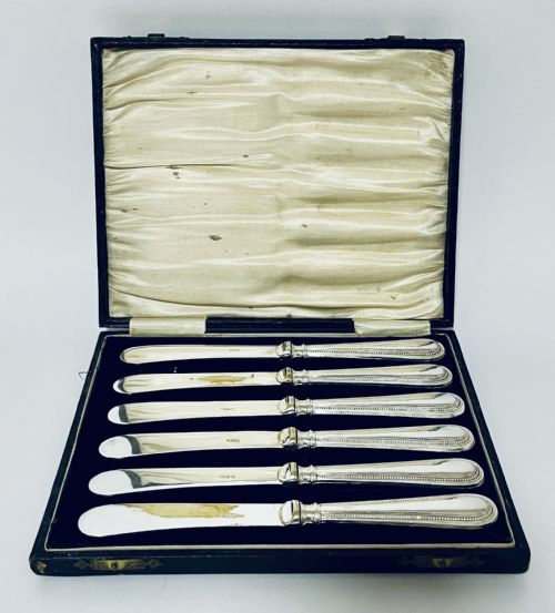 Set of 6 Antique Silver Handled Butter Knives