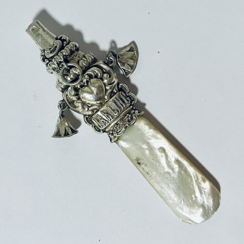 Silver and Mother of Pearl Baby Rattle