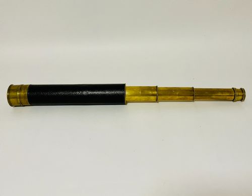 ANTIQUE LEATHER CLAD THREE DRAW BRASS TELESCOPE