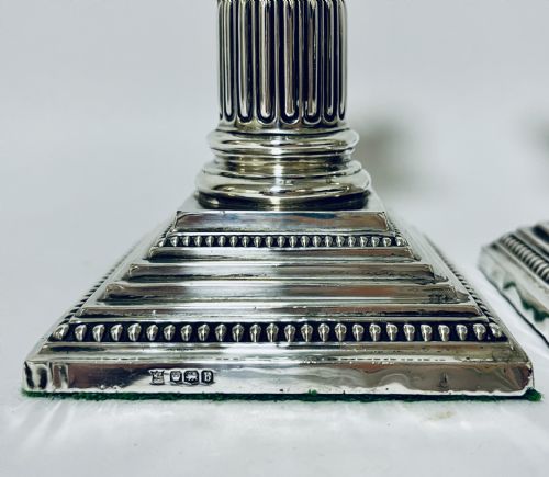 fig 2. Pair of Antique Corinthian Column Silver Candlesticks