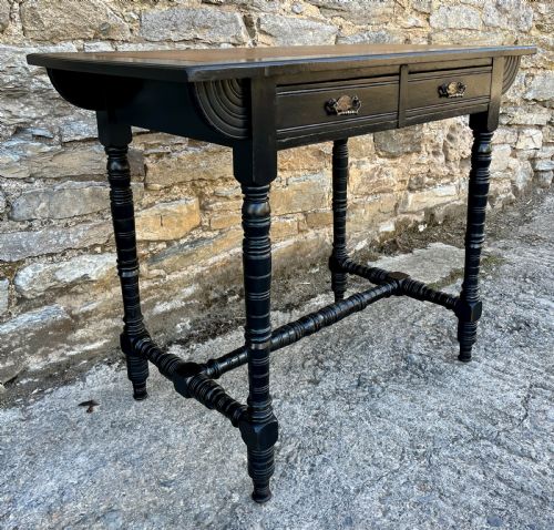 AESTHETIC MOVEMENT EBONISED WRITING DESK BY MAPLE CO - ADDITIONAL PHOTO 4