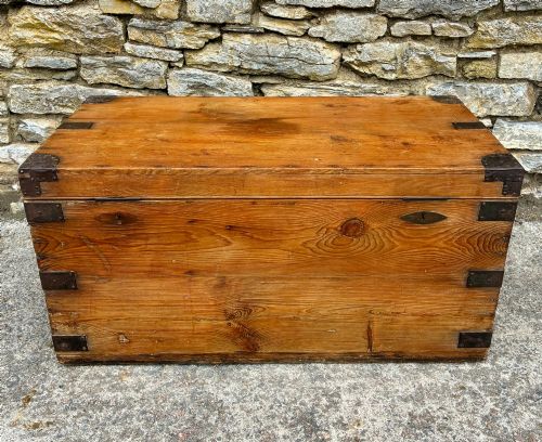 ANTIQUE PINE ZINC LINED CAMPAIGN TRUNK
