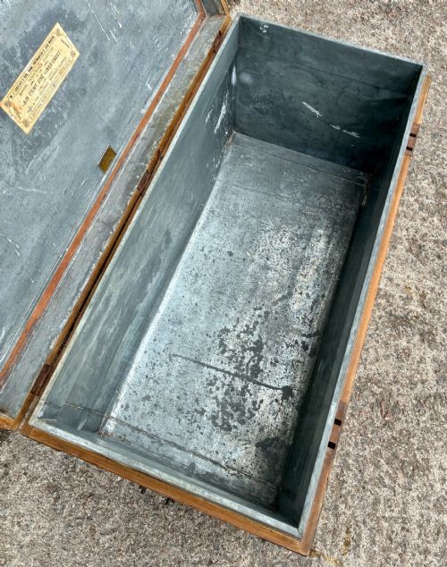 ANTIQUE PINE ZINC LINED CAMPAIGN TRUNK - ADDITIONAL PHOTO 3