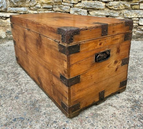 ANTIQUE PINE ZINC LINED CAMPAIGN TRUNK - ADDITIONAL PHOTO 12