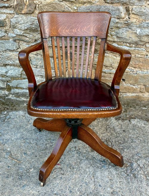 Antique Oak Swivel and Tilt Desk Chair