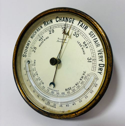 Antique Brass Wall Barometer / Thermometer