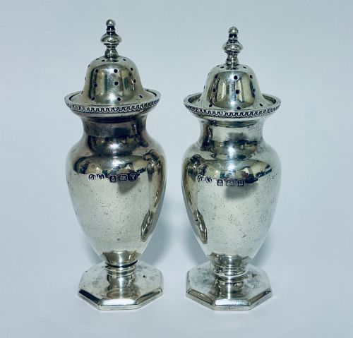 Pair Antique Silver Pepper Pots