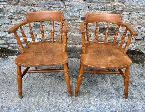 Pair of Antique Elm Captains Chairs