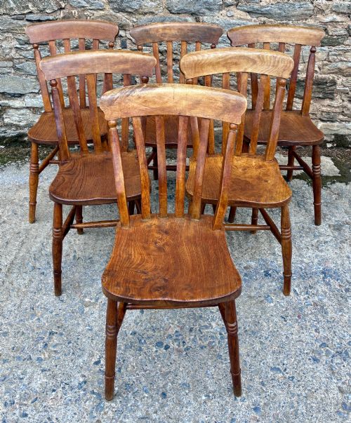 Set of 6 Victorian Elm Lathe Back Chairs