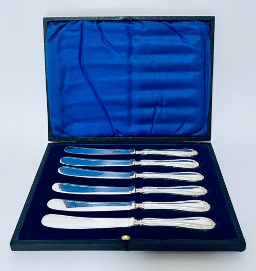 Set of 6 Antique Silver Handled Butter Knives