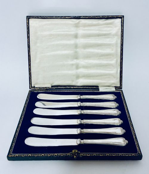 Set of 6 Antique Silver Handled Butter Knives