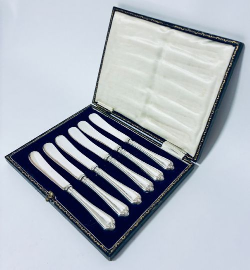 fig 1. Set of 6 Antique Silver Handled Butter Knives
