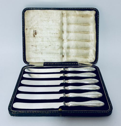 Set of 6 Antique Silver Handled Butter Knives