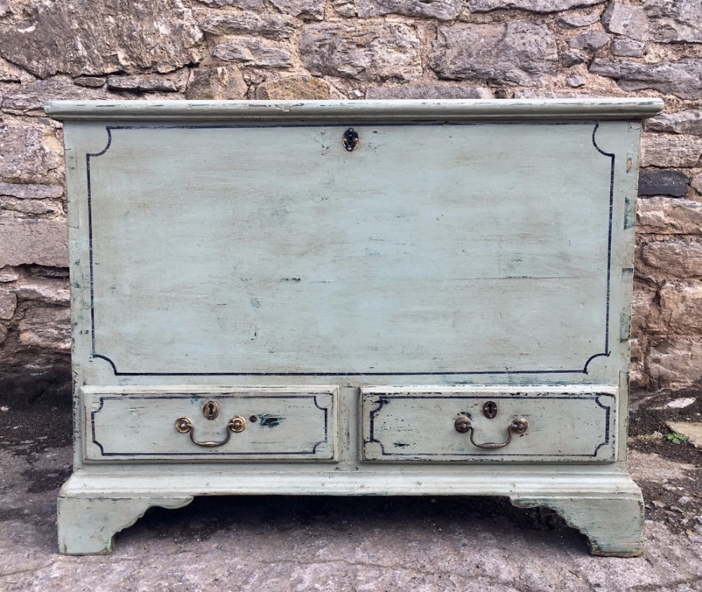 Antique Painted Pine Blanket Box Chest with Two Drawers
