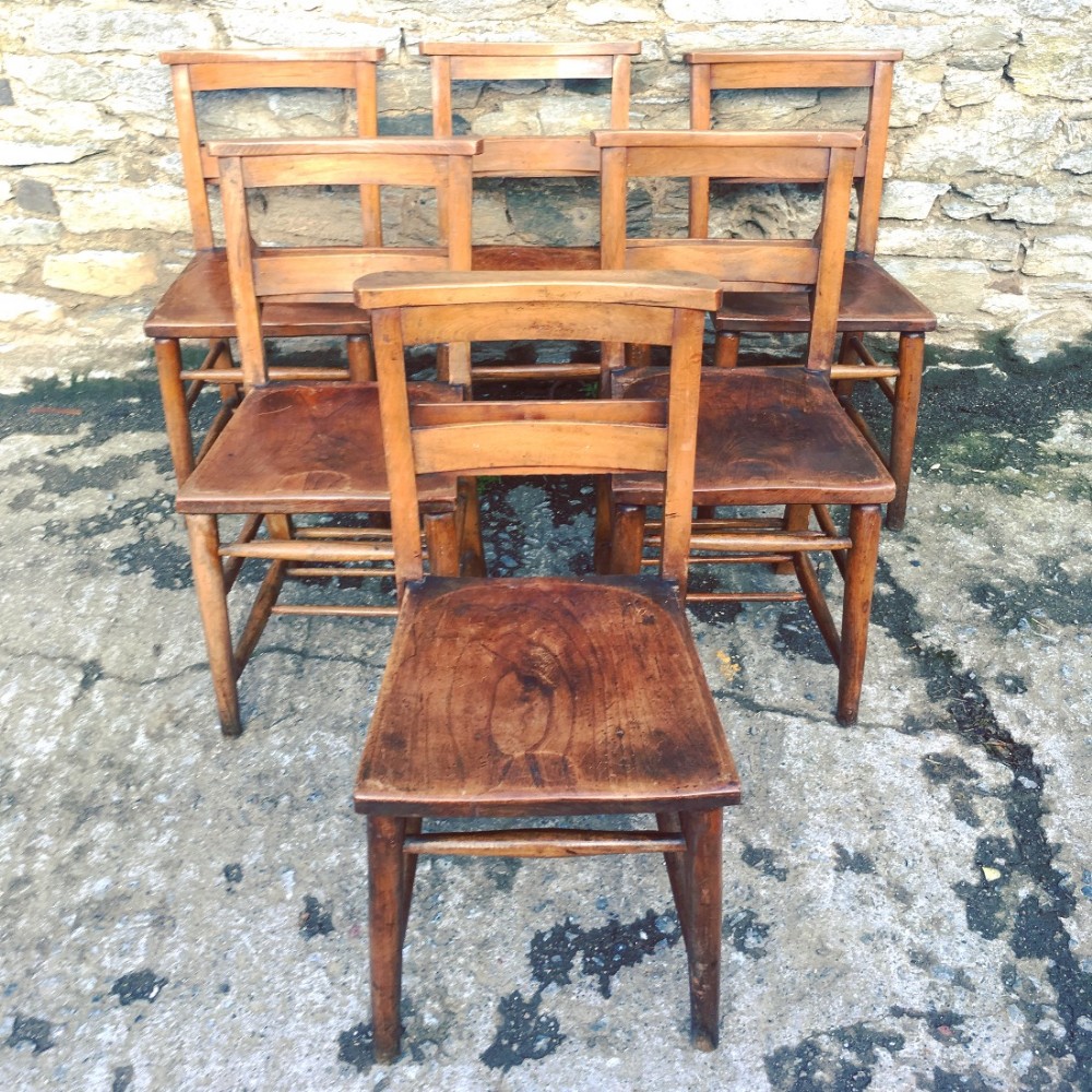 Set of 6 Antique Church Chapel Chairs