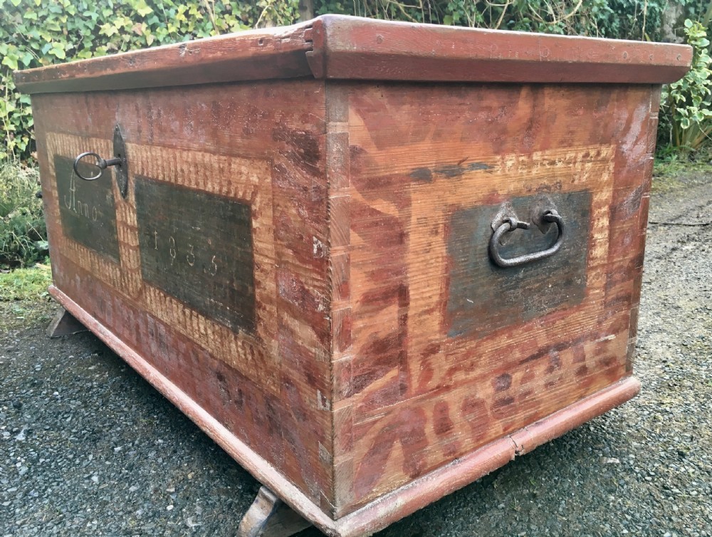 Large Antique Swedish Painted Pine Marriage Chest 1835 View VII