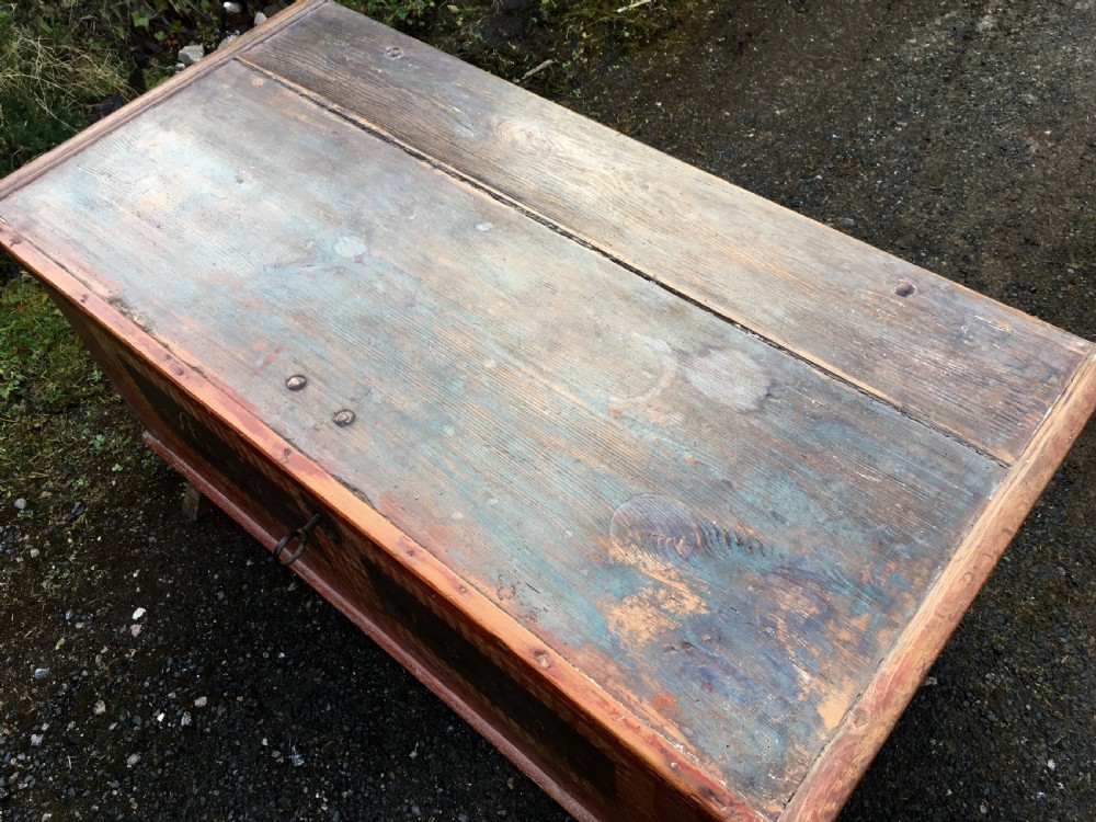 Large Antique Swedish Painted Pine Marriage Chest 1835 View VIII