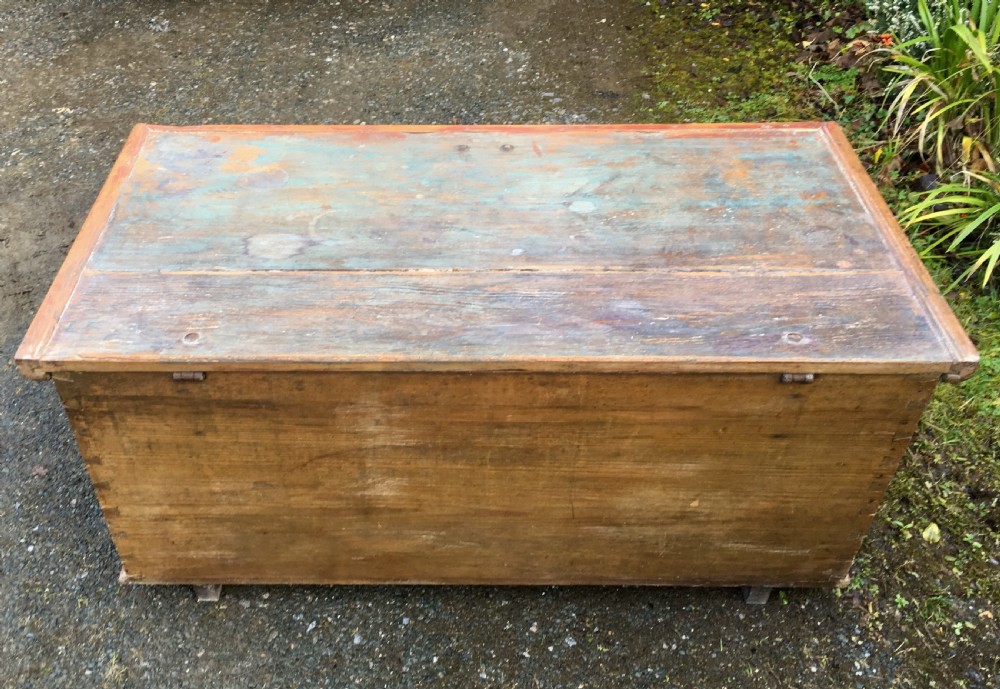 Large Antique Swedish Painted Pine Marriage Chest 1835 View IX