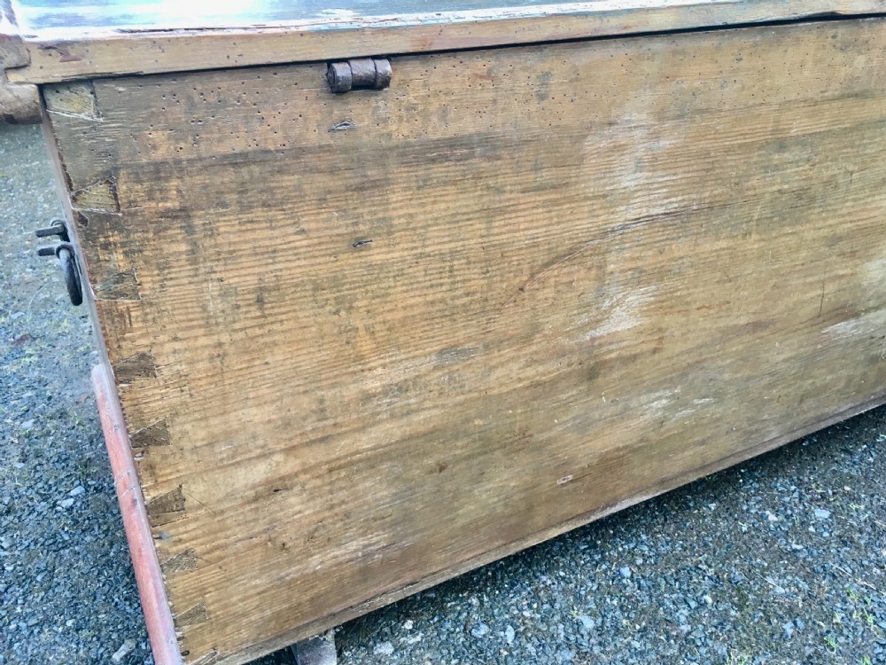 Large Antique Swedish Painted Pine Marriage Chest 1835 View X