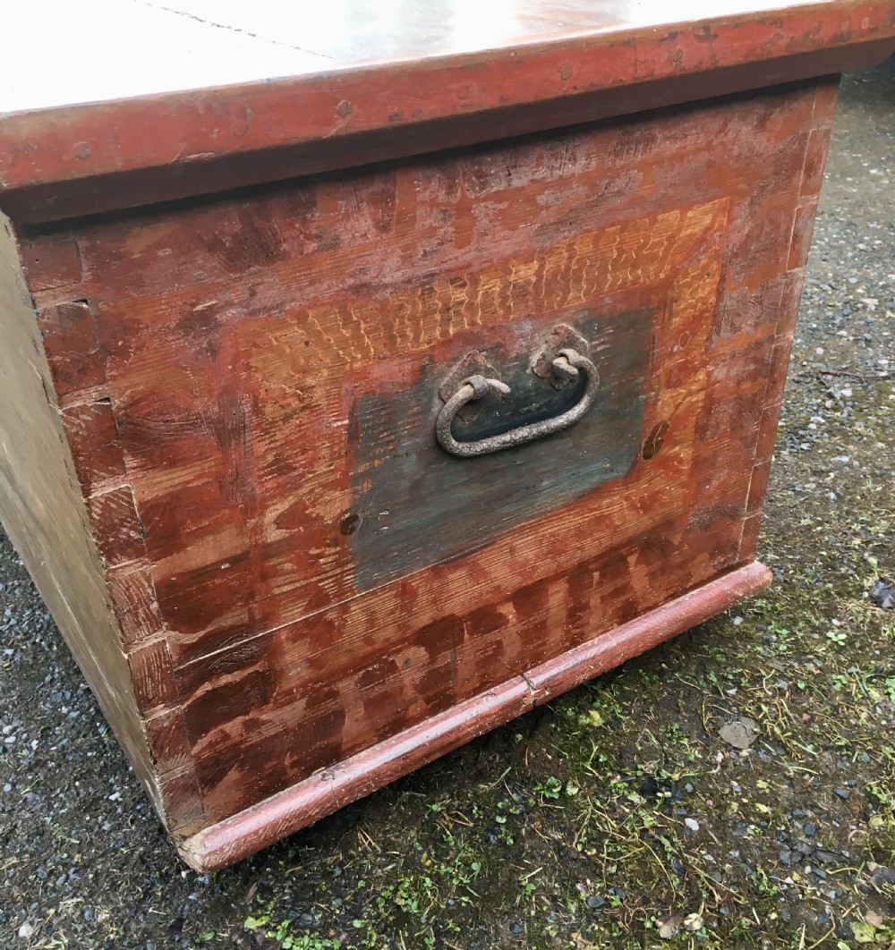 Large Antique Swedish Painted Pine Marriage Chest 1835 View XI
