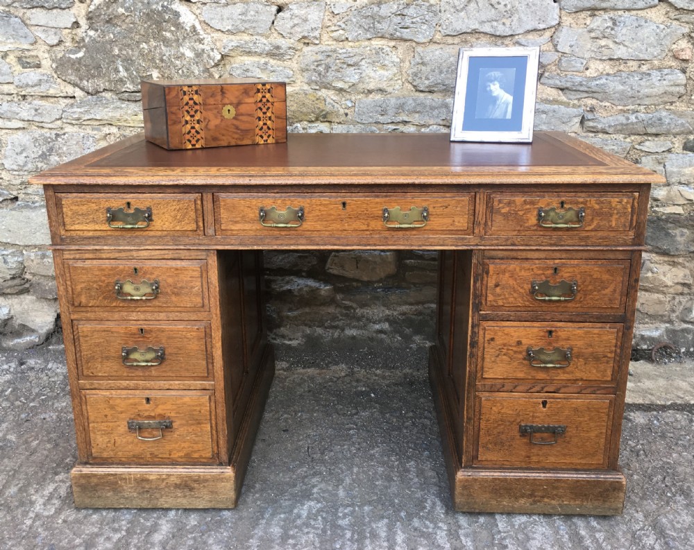 Antique Edwardian Oak Pedestal Desk