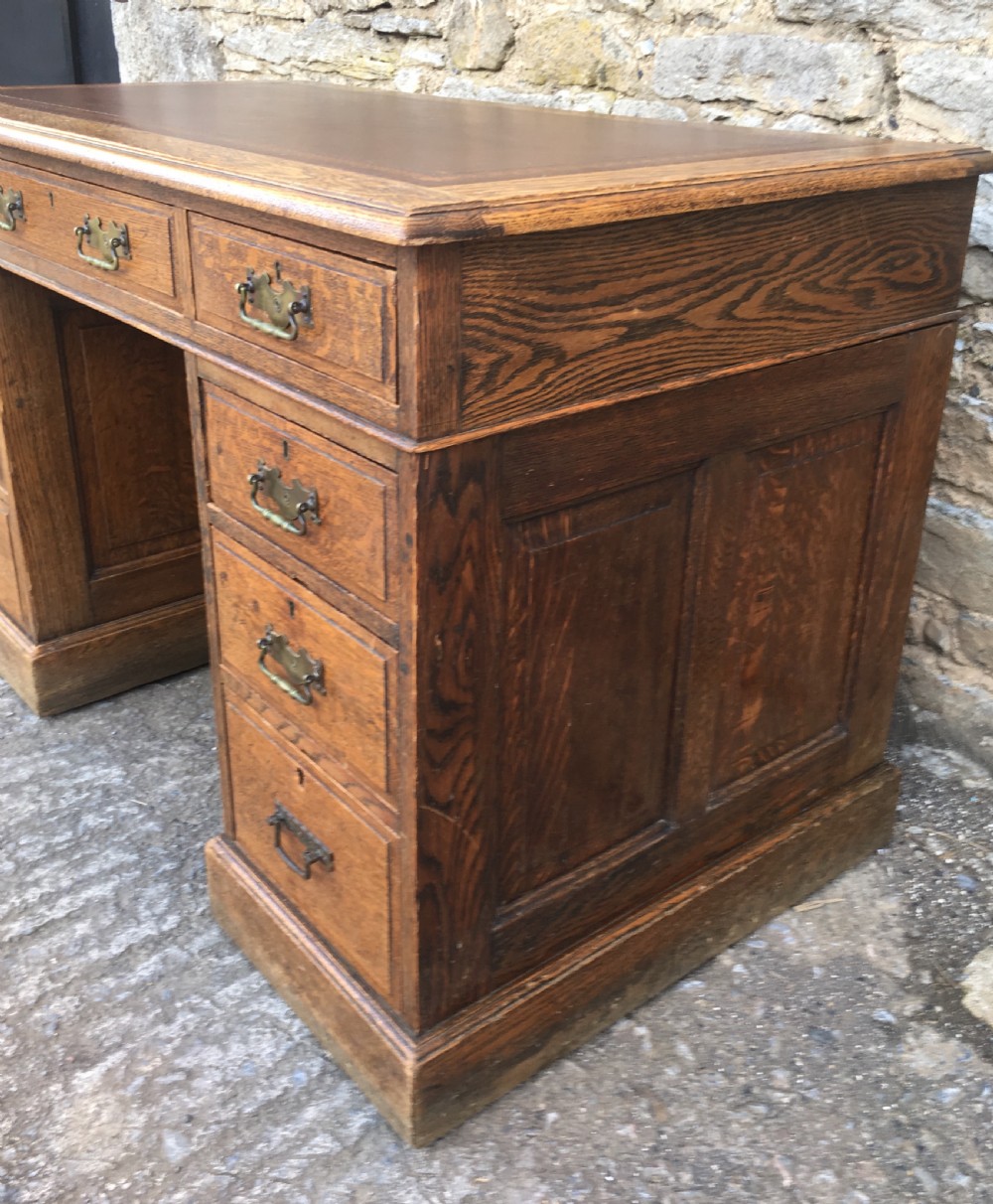 Antique Edwardian Oak Pedestal Desk View IV