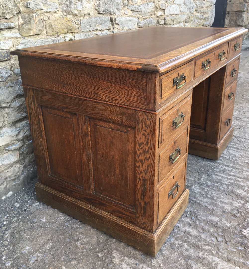 Antique Edwardian Oak Pedestal Desk View V