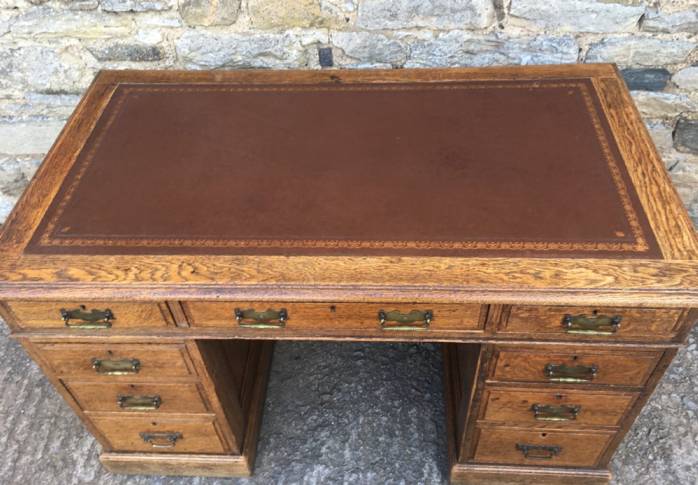 Antique Edwardian Oak Pedestal Desk View VI
