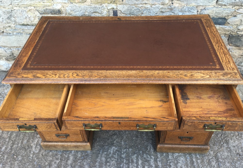 Antique Edwardian Oak Pedestal Desk View VIII