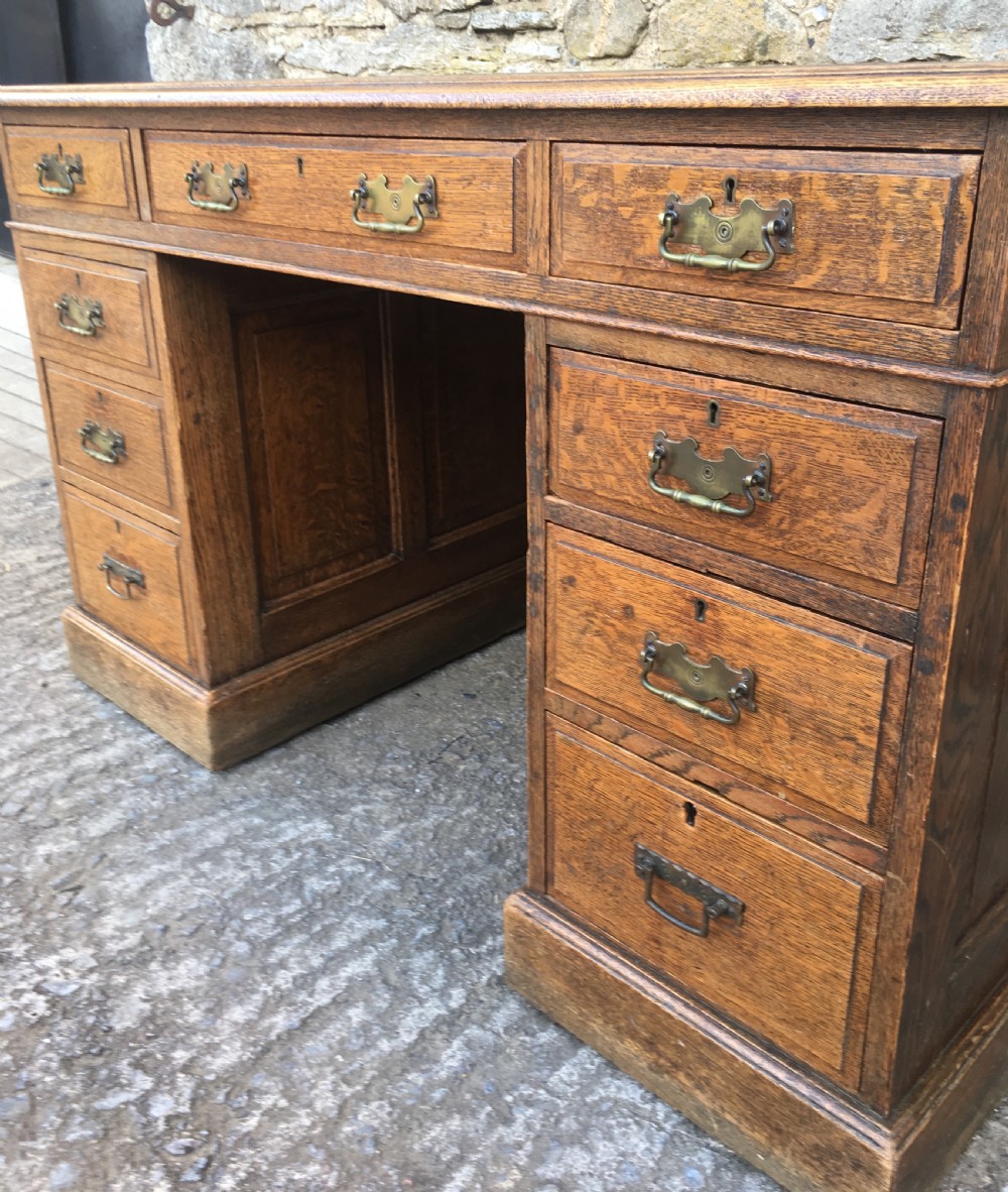 Antique Edwardian Oak Pedestal Desk View IX