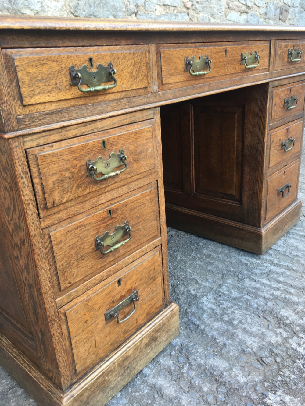 Antique Edwardian Oak Pedestal Desk View X