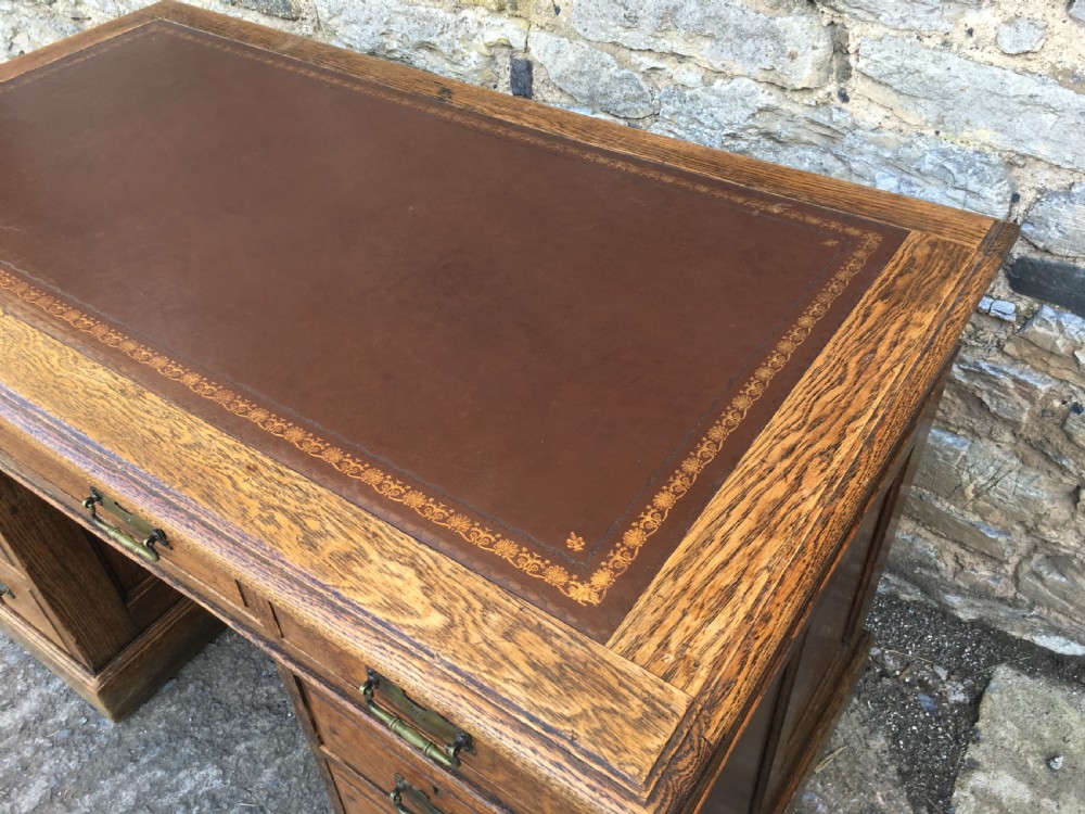 Antique Edwardian Oak Pedestal Desk View XI