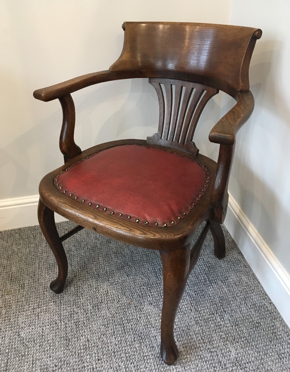 Antique Edwardian Oak Captains Desk Chair 