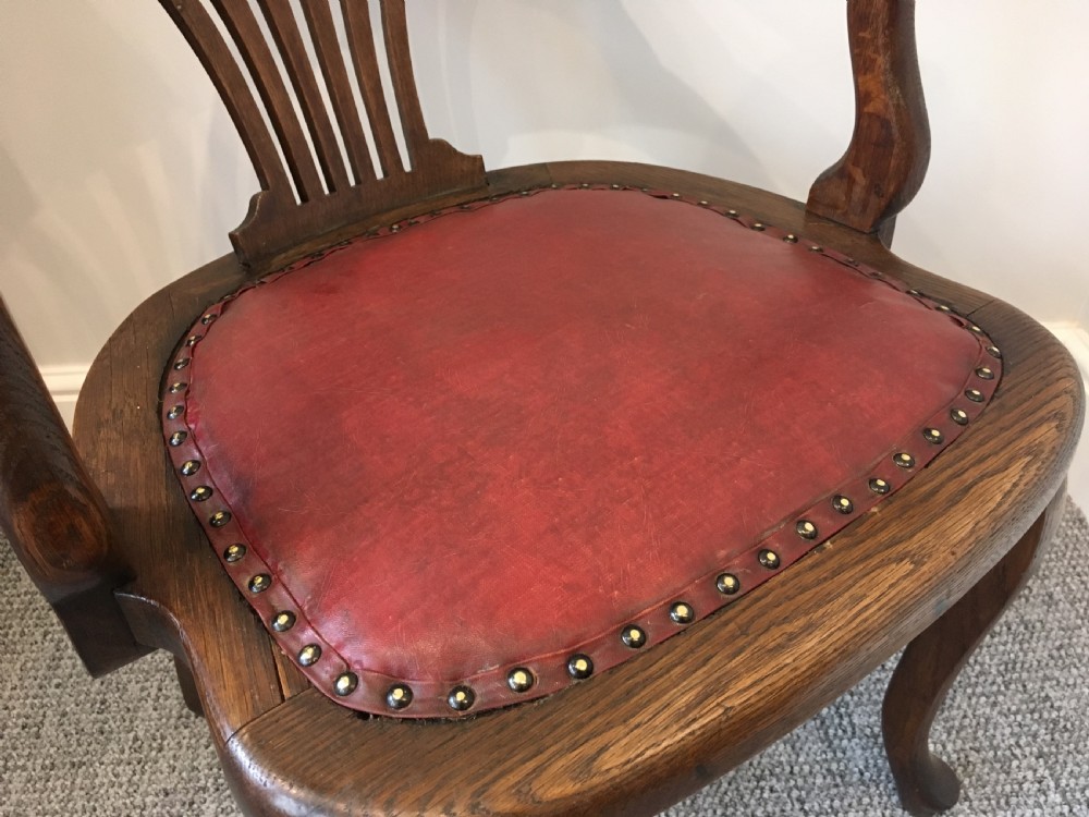 Antique Edwardian Oak Captains Desk Chair  View V