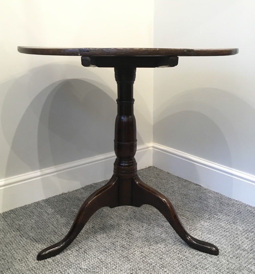 Antique Georgian Oak Tilt Top Occasional Table on Tripod Base View II
