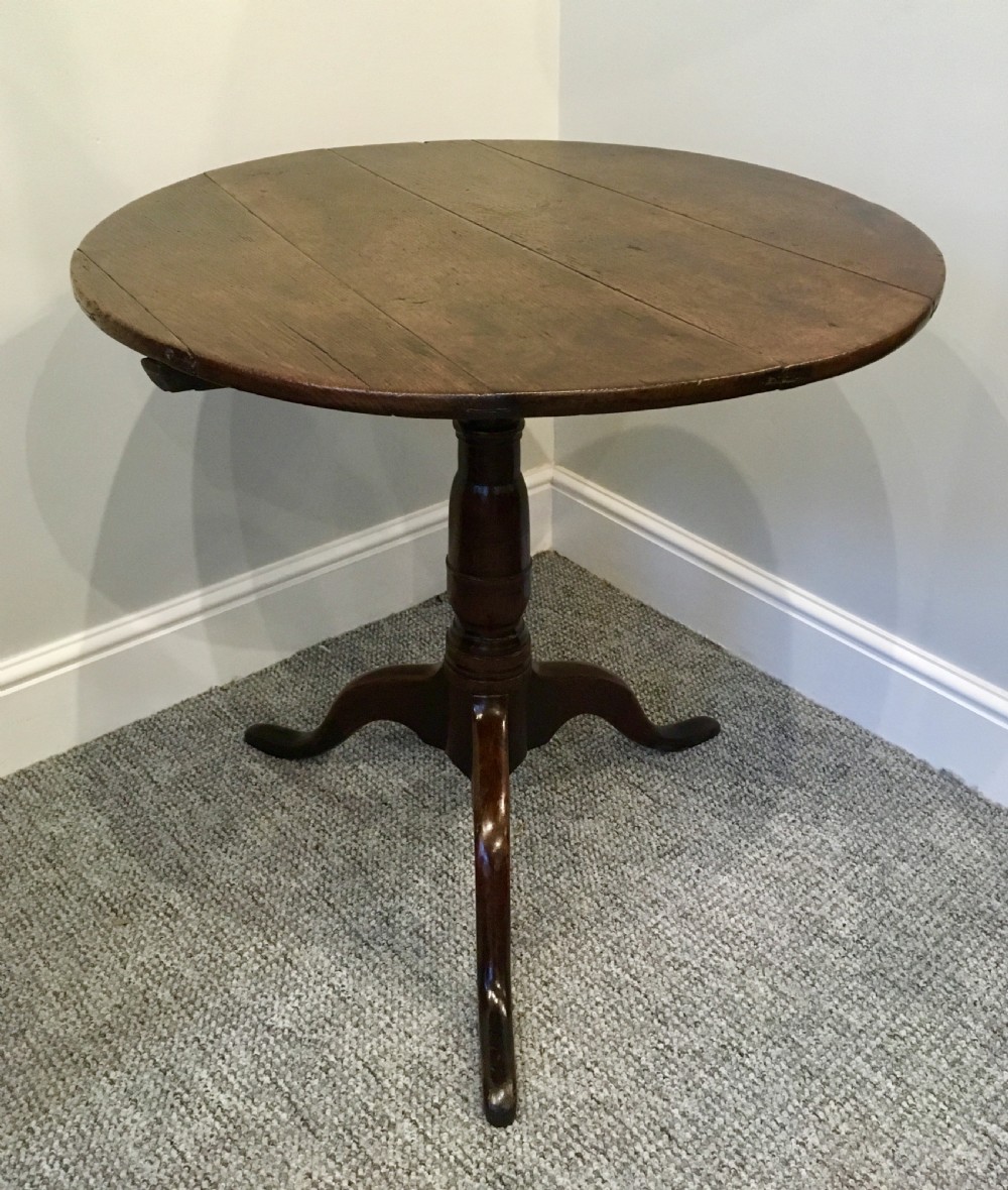 Antique Georgian Oak Tilt Top Occasional Table on Tripod Base View IV
