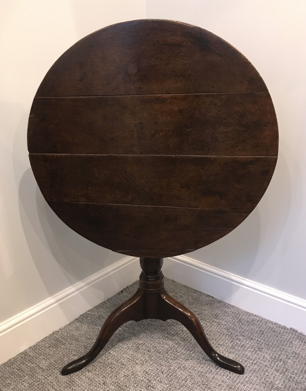 Antique Georgian Oak Tilt Top Occasional Table on Tripod Base View VI