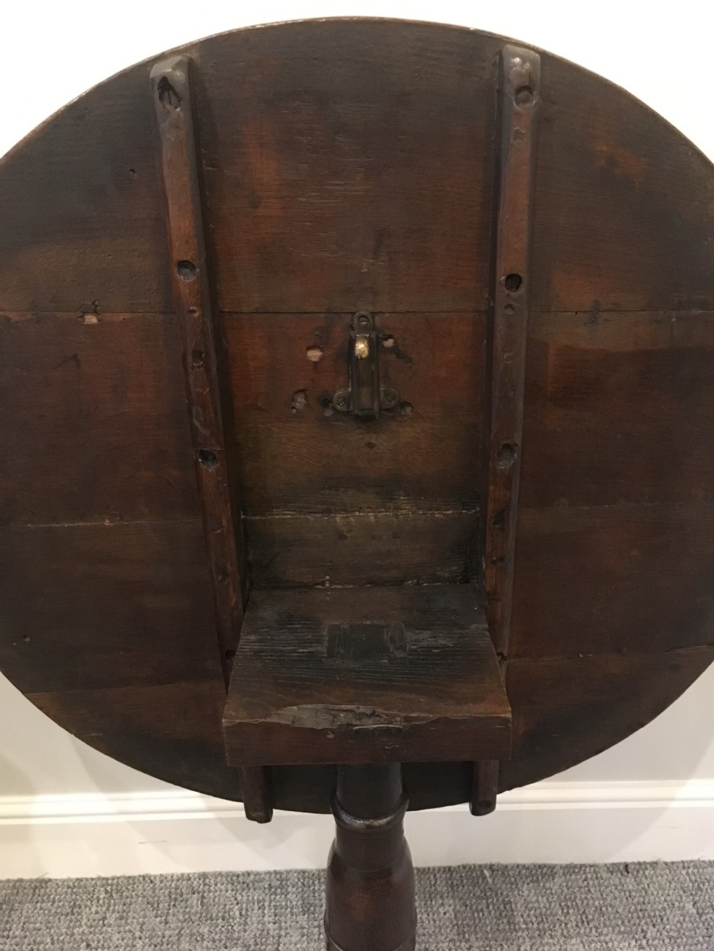 Antique Georgian Oak Tilt Top Occasional Table on Tripod Base View X