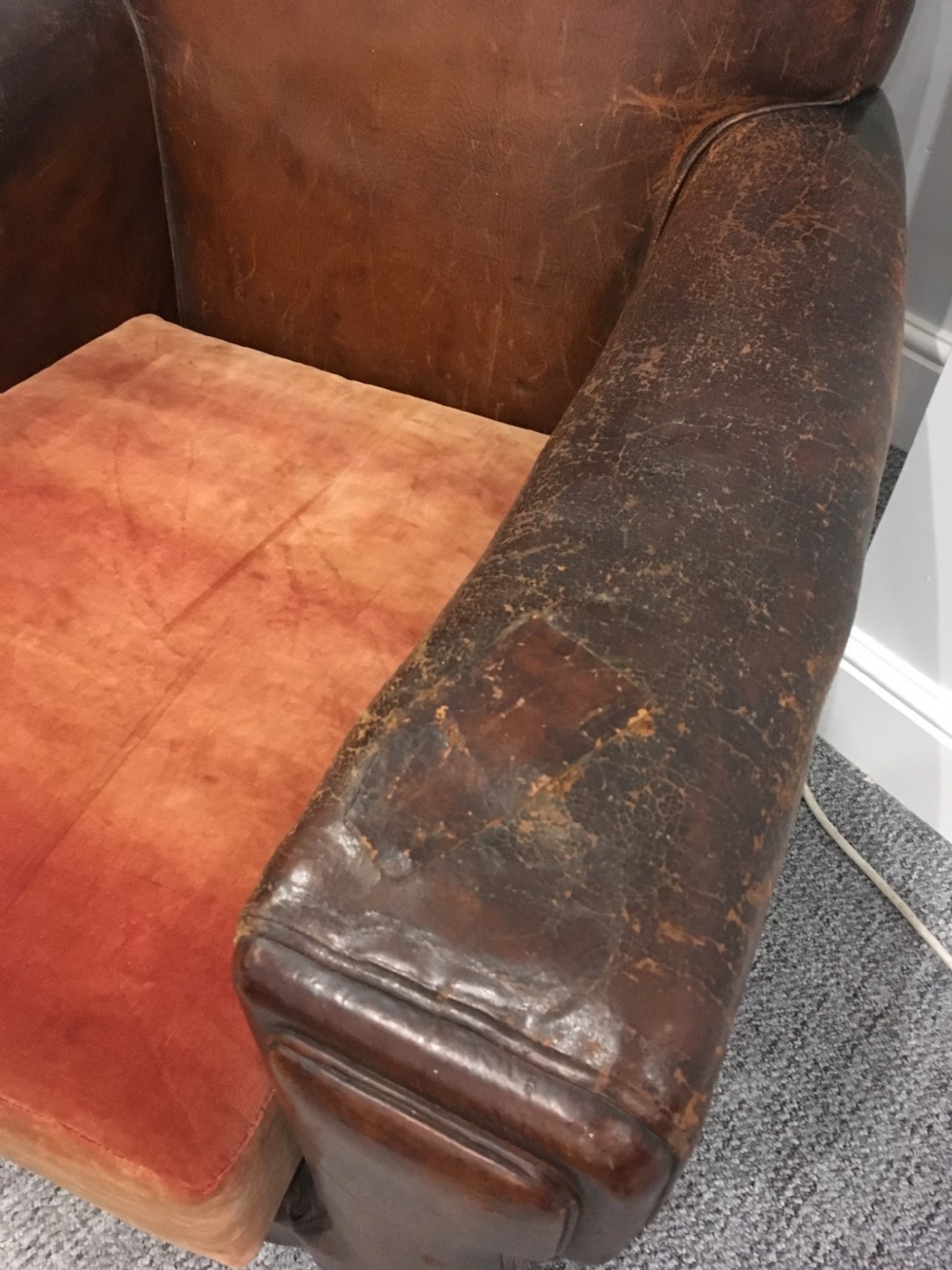 Large Antique 1920s English Leather Club Chair View V