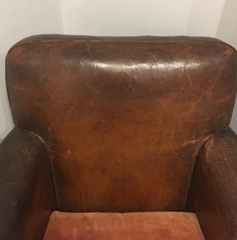 Large Antique 1920s English Leather Club Chair View VII