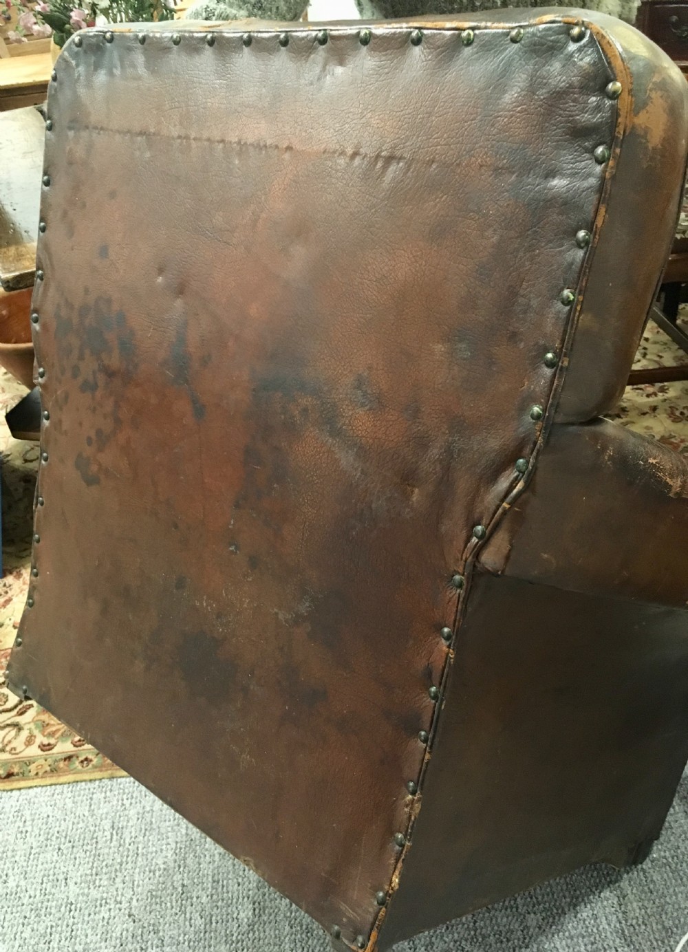 Large Antique 1920s English Leather Club Chair View IX