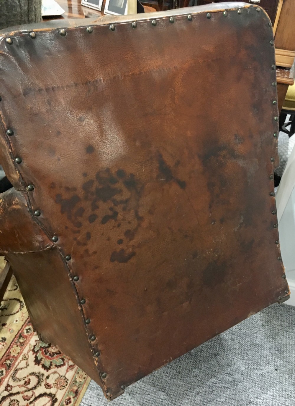 Large Antique 1920s English Leather Club Chair View XII