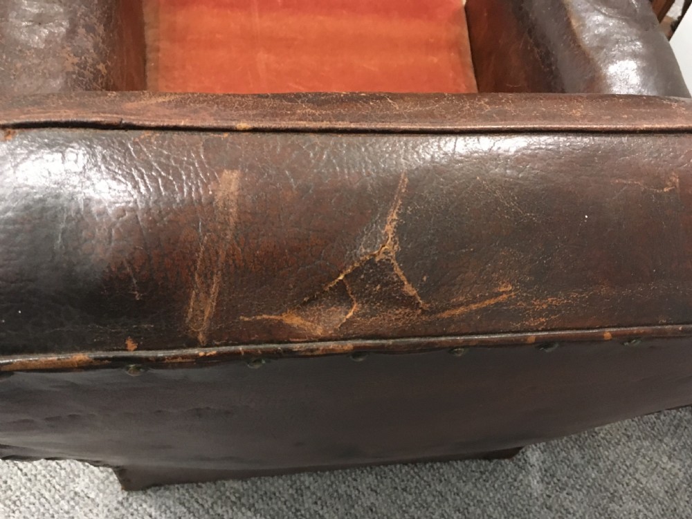 Large Antique 1920s English Leather Club Chair View XIII
