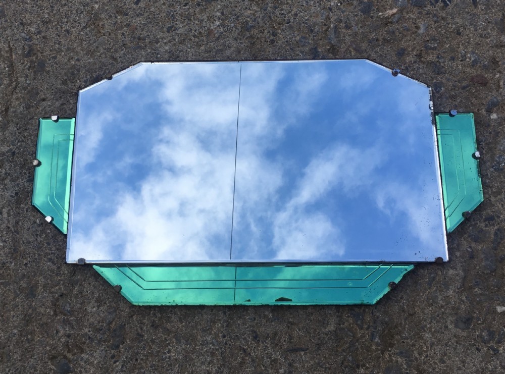 Antique Art Deco Wall Mirror with Green Glass